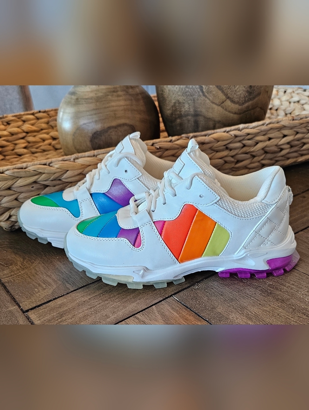 Kurt Geiger White Leather Kids Sneakers/Shoes Colorful Girl's Sz 6 Womens Sz 7 - Picture 3 of 11